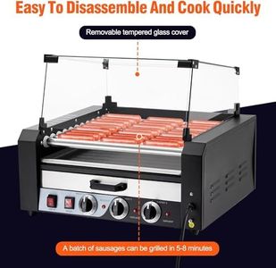 Garvee Hot Dog Roller with Warming Drawer, 11 Rollers 30 Hot Dog Capacity, 1850 Watt Stainless Steel Sausage Grill with Dual Temperature Control Removable Drip Tray and Glass Cover for Parties