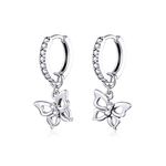 Presentski Butterfly Hoop Earrings with Cubic Zirconia - Dangle Hoops Huggie Earring with Butterfly-Shaped, 925 Sterling Silver Butterfly Animal Earrings for Women Teen Girls