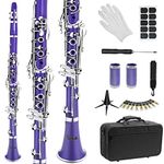 Soulmate Clarinet Bb Flat Clarinet 17 Nickel Keys Purple Clarinet for Student Beginner with 2 Barrels Hard Case and Clarinet Cleaning Kit