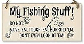 Handmade Wooden Hanging Wall Plaque My Fishing Stuff Don't Touch Funny Sign for Keen Anglers Shed Sign