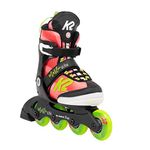 K2 Inline Skates Marlee Beam Adjustable, Front Lights, Stability Plus Cuff, B.I Frame, Orange/Green Size 4-8 for Kids, Boys, Girls, Youth, Junior