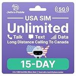 USA SIM Card, Unlimited Call/Text/Data, Uses T-Mobile, Easy to Use, Quick Activation, Reloadable, Unlimited Calling to Canada, Jethro Mobile Prepaid US SIM Card for Canadian Traveler (15 Days)