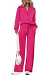 PRETTYGARDEN Women's 2 Piece Tracksuit Outfits Long Sleeve Half Zip Sweatshirt Sweatpants Lounge Set Sweatsuits (Rose Red,Small)