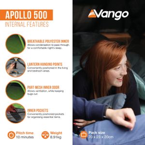 Vango Apollo 500 Family Tent – 5 Person Waterproof Camping with Large Porch