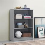 Timber Art Design UK Open Shelf Bookcase 3 Tier Wide Display Shelving Storage Unit for Study Home, Office, Living Room Wood Furniture, Grey - 30D x 80W x 106H cm