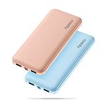 【2-Pack】 Miady 10000mAh Power Bank Portable Charger, 2.4A Dual USB with Type C Input/Output Battery Pack Compatible with iPhone, Samsung, Huawei, iPad, and More(Creamy Blue & Champagne pink)