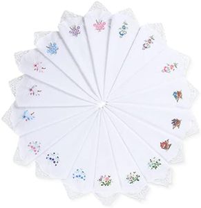 36 Pieces Women Floral Handkerchiefs Embroidered Flower Handkerchief with Lace Cotton Hankies Bulk Ladies Hankies for Women, White, One Size