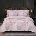 Prime Linens Double Floral Grey Duvet Cover Set 4 Pcs Polyester-Cotton Quilt Cover Bedding Set With Pillow Cases and Extra Fitted Sheet Included Easy Care (Grey Floral, Double 4 Piece)