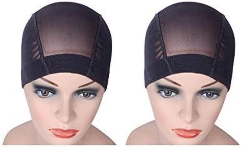 2 Pcs/Lot Wig Caps Mesh Cap for Making Wig Stretchable Hairnets with Wide Elastic Band Mesh Dome Cap for Wigs (Black Mesh Cap M)