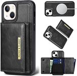 PULOKA iPhone 13 Pu Leather Wallet Case Cover with 5 Card or Cash Slot Magnetic Detachable 2 in 1 Removable Smart Case – Black