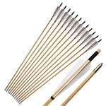 biubiusot 32 Inch Wooden Arrows Archery Traditional 12Pcs Turkey Feather Fletched Handmade Hunting Practice Targeting for Longbow Recurve Bow Traditional Horsebow (white)