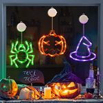 LOLStar Halloween Decorations 3 Pack Orange Pumpkin Green Spider Purple Witch Hat Halloween Window Lights with Suction Cup Battery Operated Halloween Lights, 2024 Upgrade Slow Fade Mode Timer Function