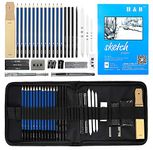 H & B Sketch Pad and Pencils Set 33 Pcs, Art Supplies Art Kit with Sketch Book Drawing Charcoal Pencil Eraser Sharpener Pencil Extender & Canvas Art Bag for Artist Beginners Kids Adults