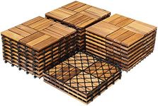 Giantex 27 PCS Interlocking Patio Deck Tiles, 12 x 12in Acacia Hardwood Floor Tiles, Tools Free Assembly, 27 sq. Ft Wood Composite Deck Flooring Pavers for Outdoor & Indoor, Checker Pattern