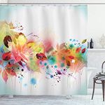 Ambesonne Fall Shower Curtain, Psychedelic Autumn Scene with Watercolors Splashes and Brushstrokes Blurry Design, Cloth Fabric Bathroom Decor Set with Hooks, 69" W x 70" L, Cadet Blue