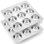 TeamFar Muffin Pan, 9 Cup Stainless Steel Muffin Tins Tray, Baking Cupcake Pan Set for Making Cornbread Mini Cake Brownie, Healthy & Non Toxic, Oven & Dishwasher Safe – Set of 2