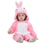 COOKY.D Infant Hooded Baby Rompers Animal Jumpsuit Soft Flannel Winter Cosplay Costume for Baby Girls Boys, 12-18 Months, Rabbit