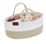 DECOMOMO Diaper Caddy Organizer Portable Rope Nursery Storage Basket W/Removable Divider | Great for Nursery/Baby Gift/Toys/Stationary/Makeup/Kitchen (Beige & Ivory White, Extra Large)