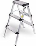 HORUSDY Portable 3-Step Folding Ladder, Aluminium Frame Light Weight Anti Slip Safety Small Ladder, Heavy Duty 150KG Capacity