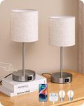 EDISHINE Table Lamps Set of 2, Dimmable Touch Bedside Lamps, Small Touch Lamps Bedside for Bedroom, USB Charging Ports, Oatmeal Linen Shade, E27 Socket, LED Bulbs Included