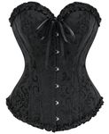 SZIVYSHI Women's Overbust Sweetheart Lace Up Plastic Bones Corset Bustier Top (Black, XS)