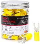 HKS 120PCS Insulated Fork Spade Wire Connectors - Yellow 12-10 AWG M4 Stud Size #8 - Tinned Red Copper - U-Type Electrical Crimp Terminals