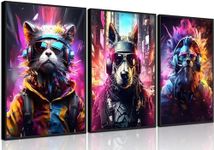 Yolbcdr Game Room Decor Gaming Posters Video Game Wall Art Prints Set of 3 Cool Cyberpunk Animal Painting Pictures Gamer Wall Decor for Boy Teen Men Bedroom Bathroom Playroom 12x16in Unframed