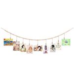 QXUJI Wall Hanging Photo Display with Wooden Beads Garland, Collage Picture Frame for Boho Wall Decoration, Photo Holders with 9 Wood Clips, for Rustic Country Decor, Home, Nursery Room, Dorm Decor