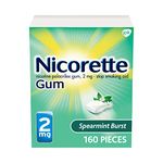 Nicorette Nicotine Gum Spearmint Flavor Coated 2 mg Stop Smoking Aid, 160 count