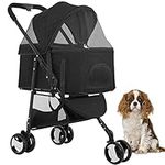 BestPet 3 Wheels Pet Stroller Dog Cat Premium 3-in-1 Multifunction Stroller for Medium Small Dogs Cats Detachable Carrier Lightweight Folding Travel Stroller,Black