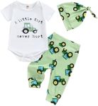 Newborn Baby Boy Tractor Clothes Cotton Funny Letter Bodysuit+Truck Leggings Hat Farm Baby Shower Coming Home Outfit (Green, newborn)