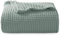 Bedsure 100% Cotton Large Throw Blanket for Couch - Waffle Weave Sage Green Throw Blanket for Bed, Lightweight and Soft Fall Throw Blanket for Office, 50x70 inches