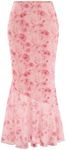 Verdusa Women's Floral Print High Waist Bodycon Ruffle Hem Fishtail Long Skirt Light Pink Large