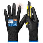 KAYGO Work Gloves PU Coated 6 Pairs Cut Resistant Touchscreen, KGP26PB, ANSI Cut Level A2 Safety Working Gloves with Secure Grip, Ideal for Warehouse Construction Carpentry Gardening (Medium, Black)