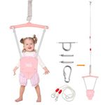 FUNLIO Baby Jumper with a Ceiling Hook for 6-24 Months, Baby Door Jumper for Indoor/Outdoor Play, Infant Jumper Doorway with Adjustable Chain, Easy to Assemble & Store (with a Ceiling Hook)-Pink