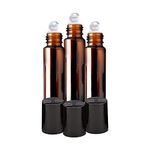 nsb herbals Empty Amber Glass Roll On Bottles (10 ml) With Black Cap For Essential Oils, Perfumes, Lip Balms, Aroma | Refillable Reusable Bottle (Pack Of 3)