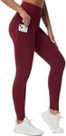 Dragon Fit High Waist Yoga Leggings with 3 Pockets,Tummy Control Workout Running 4 Way Stretch Yoga Pants Wine Red