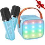 Karaoke Machine Karaoke Toys Karaoke Machine Kids with 2 Wireless Microphones and LED Lights Portable Bluetooth Speaker for Adults Birthday Gifts Toys for Girls and Boys (Blue)