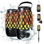 IXTECH Outdoor Bluetooth Speaker Waterproof Wireless Upgraded Portable Speaker with LED Flame Lights Linkable Torch Lantern Speaker for Party Pool Camping Halloween Christmas Birthday Gift 2 Pack