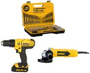 Dewalt 18V 13Mm Xr Lithium-Ion Cordless Hammer Drill &Heavy Duty Small Angle Grinder, 850Watt, 4" (100Mm) &Dewalt 100 Pc Drill Machine Bit Set, Grey