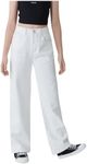 WDIRARA Girl's Butterfly Print Elastic Waist Wide Leg Ripped Jeans Denim Pants White Plain 10Y