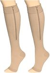 Truform Zipper Compression Stockings, 15-20 mmHg Medical Socks, Women and Men, Knee High, Open Toe, Beige, 2X-Large