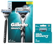 GILLETTE Mach 3 Shaving Razor (Handle + 2 Cartridge) & Gillette Mach 3 Manual Shaving Razor Blades - 2s Pack (Cartridge)