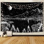 Simpkeely Black and White Tapestry Starry Night Tapestry Mountain Tapestry Moon Stars Tapestry for Bedroom Living Room - 150cm x 200cm