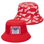 H3 SPORTGEAR Unisex-Adult Bud-Weiser Beer Label and All Over Ribbons Reversible Text Bucket Hat Red, Red