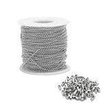 32 Feet Stainless Steel Ball Bead Chains with 50 Pcs Matching Connectors Bead Chain Necklace 2.4mm Diameter Beaded Roller Chain Silver Fan Pull Chain Spool Extension DIY Jewelry Making Accessories