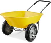 Best Choice Products Dual-Wheel Home Utility Yard Wheelbarrow Garden Cart w/Built-in Stand for Lawn, Gardening, Construction - Yellow