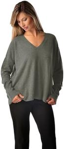 Cashmere Boutique 100% Pure Cashmere Pullover Boyfriend V Neck Sweaters for Women – Loose Fit, Long Sleeve and Classic Style - Charcoal Gray, Extra Large