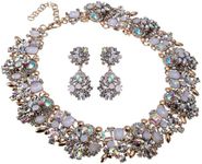 Vintage Crystal Rhinestone Statement Choker Bib Statement Necklace Earring Fashion Costume Jewelry Set for Women White