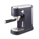 Morphy Richards Signature Compact Espresso Maker, Ground Coffee, Dual Cup, Illuminated Buttons, 1L Water tank, Steam Control, Milk Frother Wand, includes Tamper, Spoon, Stainless Steel, Blue, 172025
